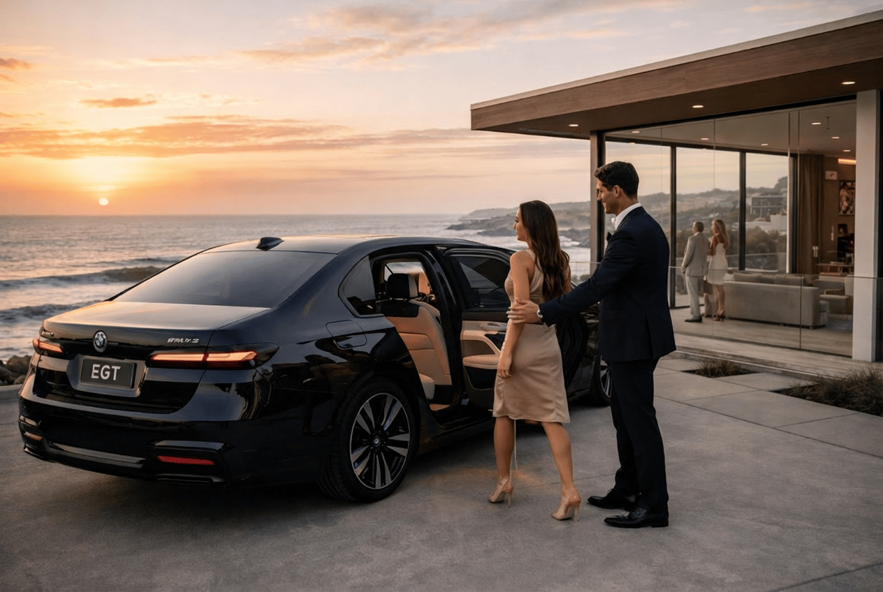 BMW i7 at luxury oceanside residential property